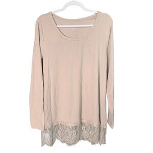 Soft Surroundings Sz L Neutral Lace Hem Top Romantic Boho Cottagecore Feminine
